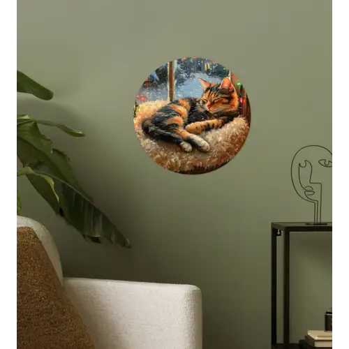 Kat - Kerst - Winter - Dier Wandcirkel behangsticker klein -sfeer2