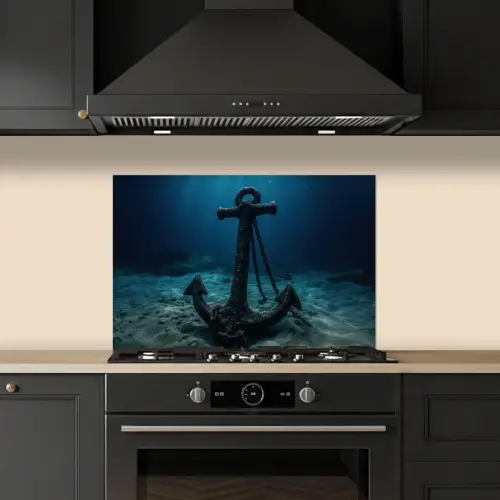 Anker - Ijzer - Zeebodem - Zand keuken achterwand spatscherm klein -sfeer1