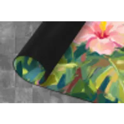 Papagaai - Hibiscusbloemen - Kleurrijk Keukenloper - keukenmat middel -closeup