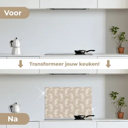 Motief - Beige - Linnen keuken achterwand spatscherm klein 900 -voor_na_NL