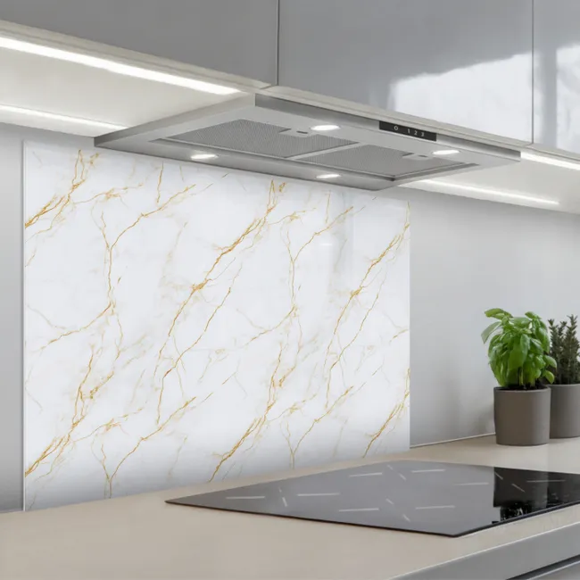 Spritzschutz Küche - Weiß - Marmor - Gold - Luxuriös