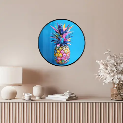 Ananas - Blauw - Tropisch - Vrolijk Fotolijst rond zonder passe partout klein -sfeer3