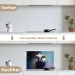 Stier - Zwart - Abstract - Horens keuken achterwand spatscherm klein -voor_na_DE