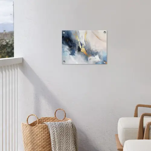 Blauw - Modern - Marmer - Abstract - Goud tuinposter los doek klein -sfeer8