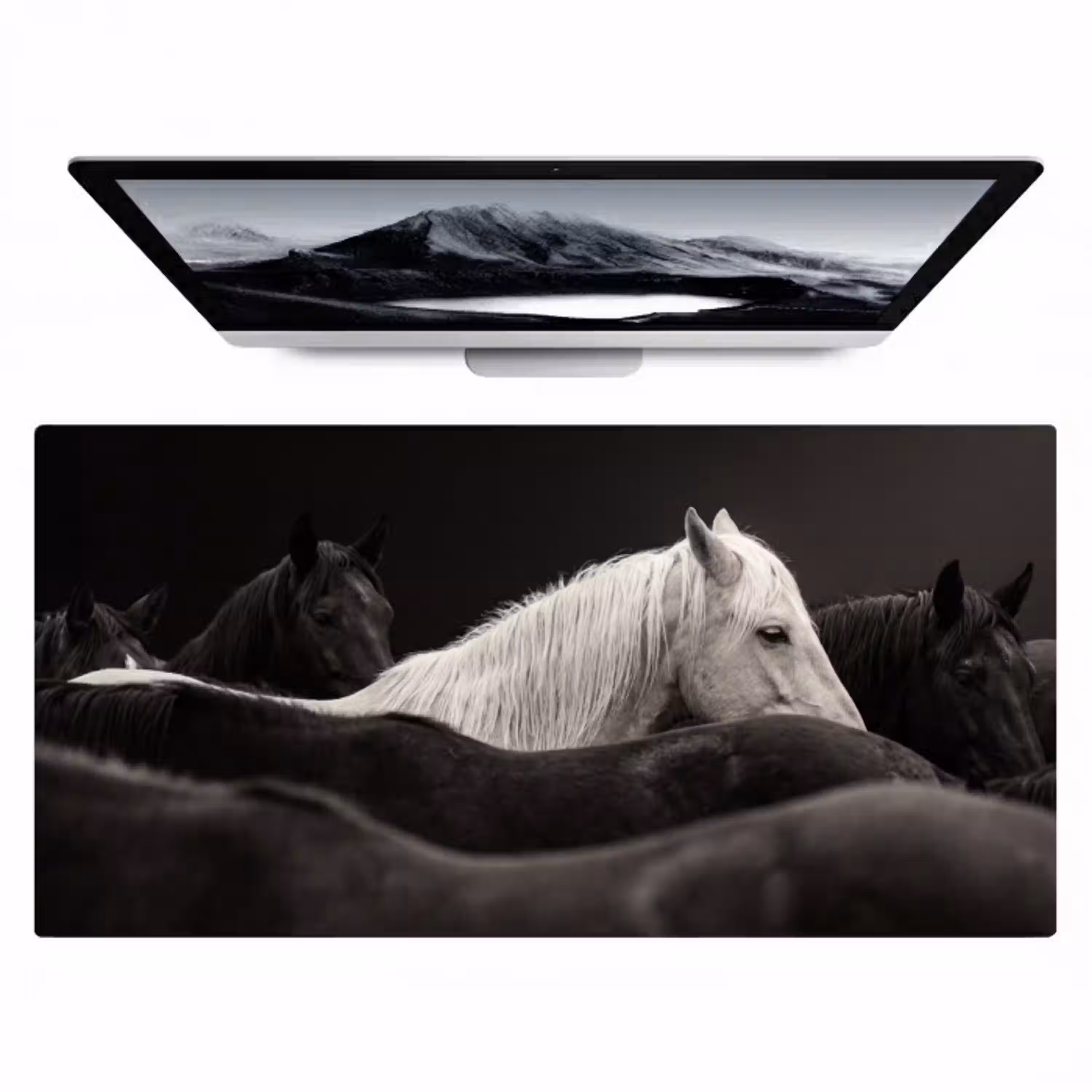 Paarden - Zwart - Wit - Kudde Muismat XXL klein -zzz3d