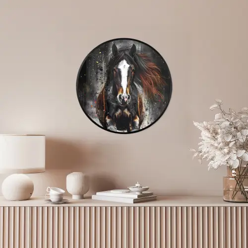 Paard - Dieren - Zwart - Luxe - Modern Fotolijst rond zonder passe partout klein -sfeer3