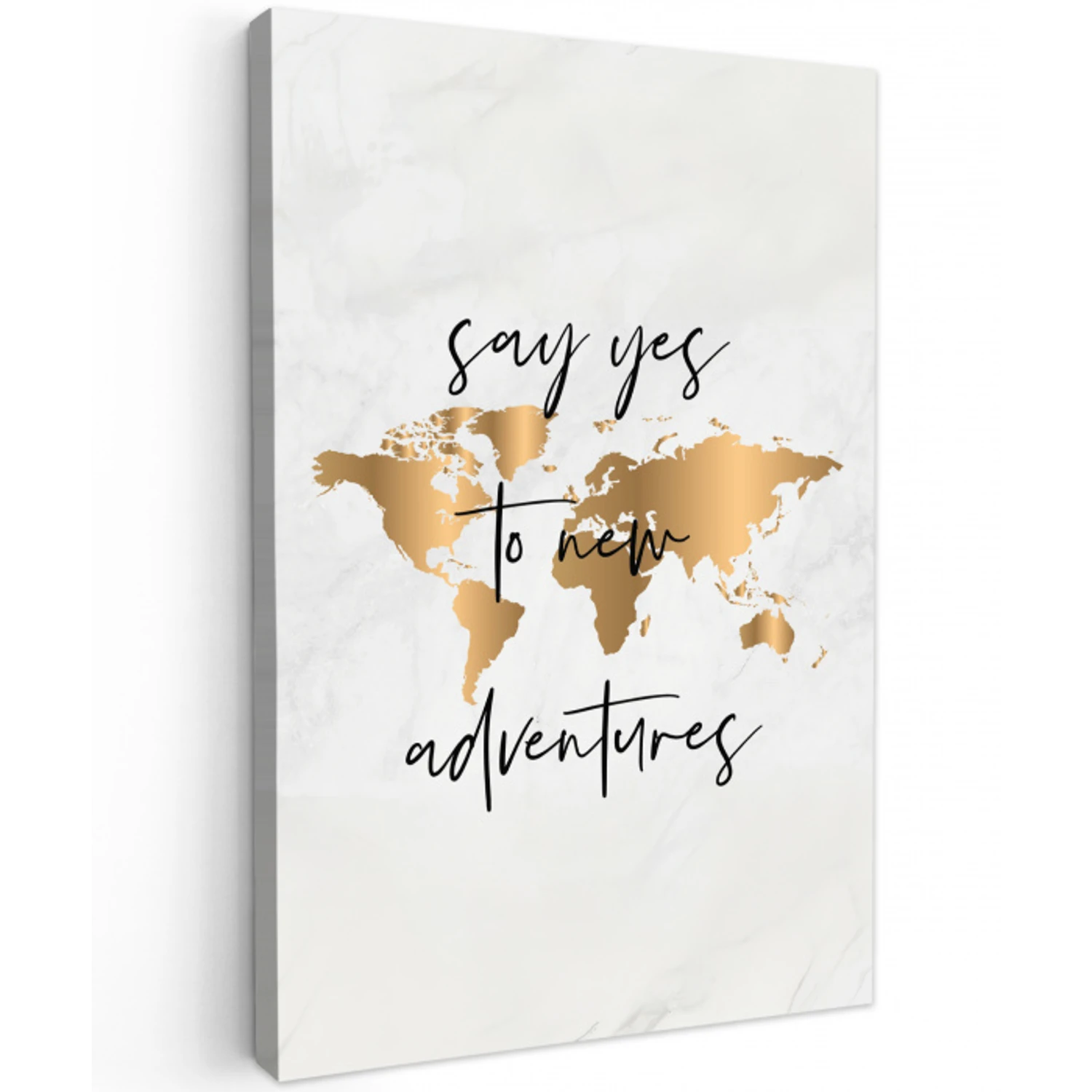 Quote - Goud - Glanzend - Wereldkaart Tuinposter op houten frame 2 cm dik middel -3d