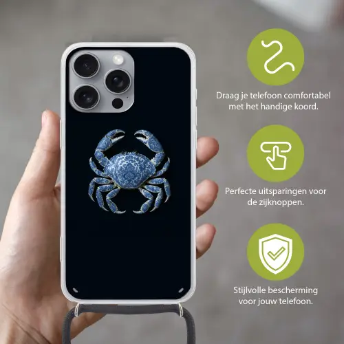 Krab - Delfts blauw - Dieren Hoesje iPhone 16 Pro Max met koord klein -sfeer2_NL
