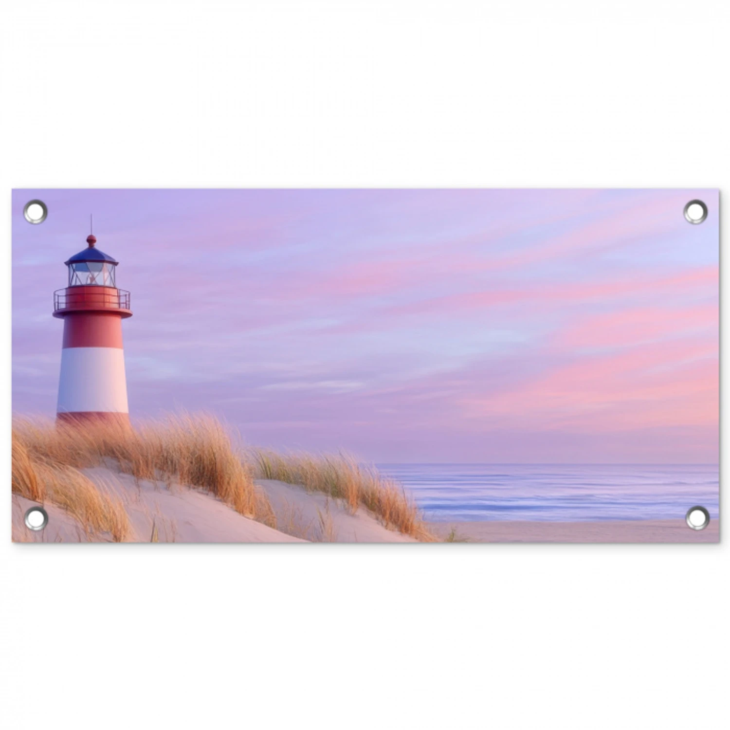 Vuurtoren - Duinen - Zonsondergang tuinposter los doek klein -3d