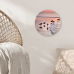 Meeuwen - Strand - Zee - Roze Wandcirkel kunststof plaat 5mm dik klein -sfeer5