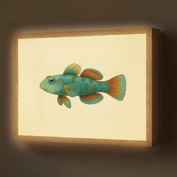 Vis - Blauw - Stippen - Schubben Light Box met batterij (Wandlamp) middel -z3d_website