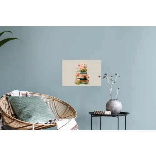 Boeken - Stapel - Bloemen - Kleurrijk Muursticker klein -plant