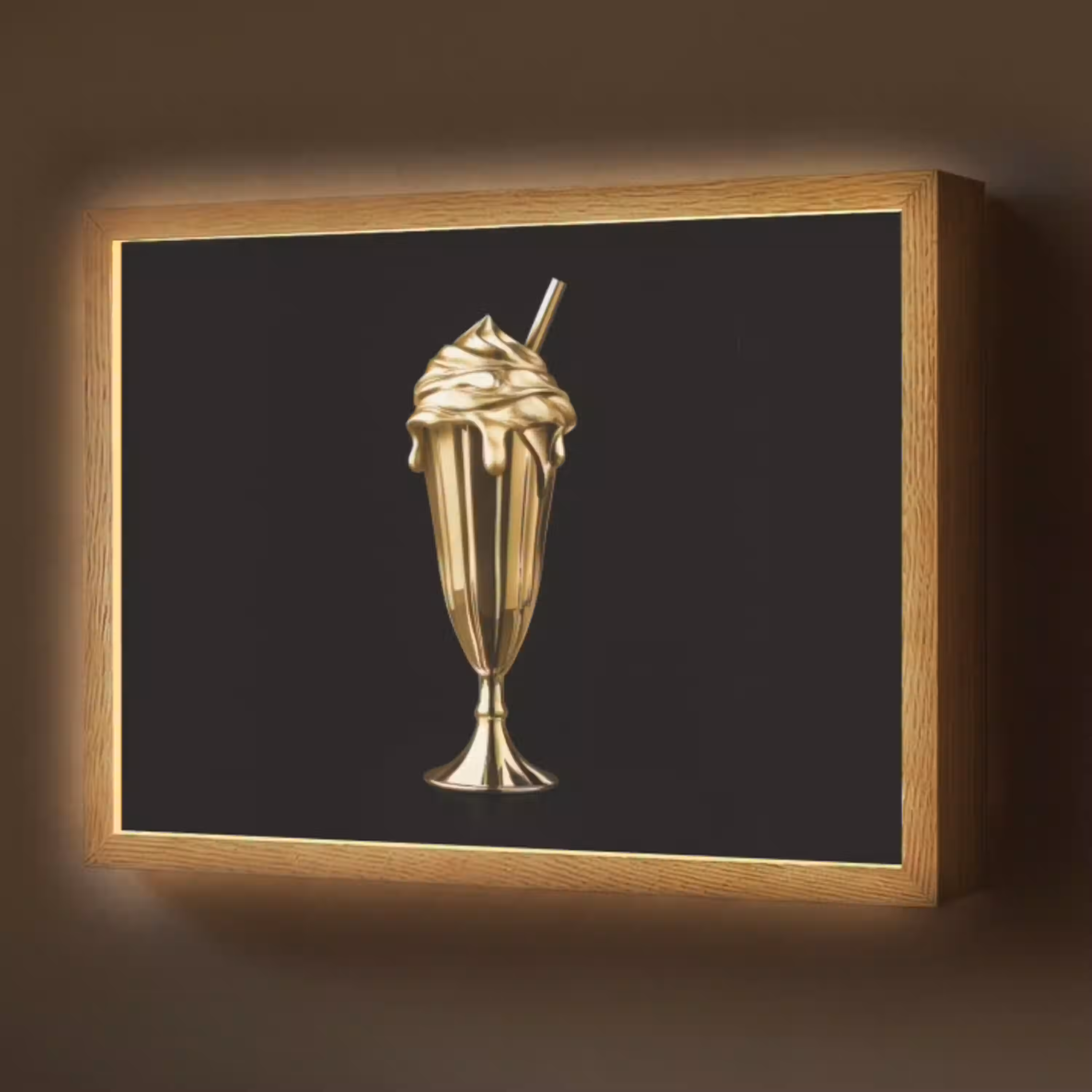 Milkshake - Goud - Drinken - Zwart Light Box met batterij (Wandlamp) middel -z3d_website