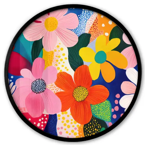 Bloemen - Kleurrijk - Stippen Fotolijst rond zonder passe partout klein -3d