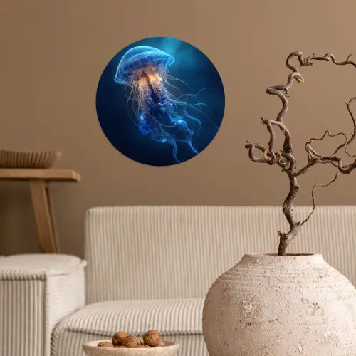 Kwal - Lichtgevend - Tentakels - Blauw Wandcirkel behangsticker klein -sfeer1