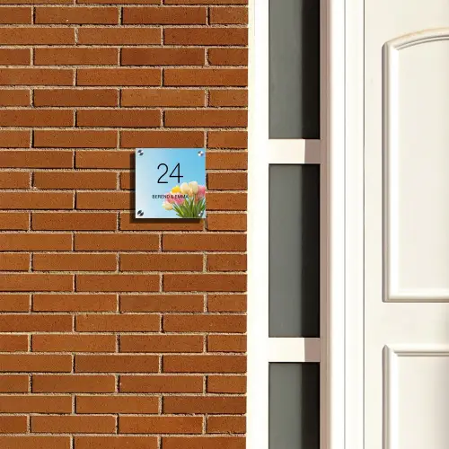 Gekleurde tulpen lucht - Klassiek Naambord Vierkant klein -sfeer3-XS