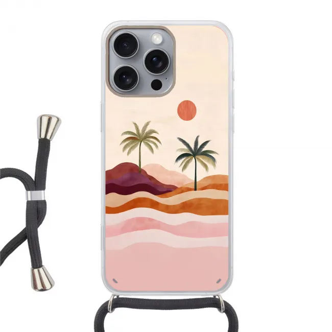 Telefoonhoesje met koord - Palmbomen - Abstract - Zon - Heuvels