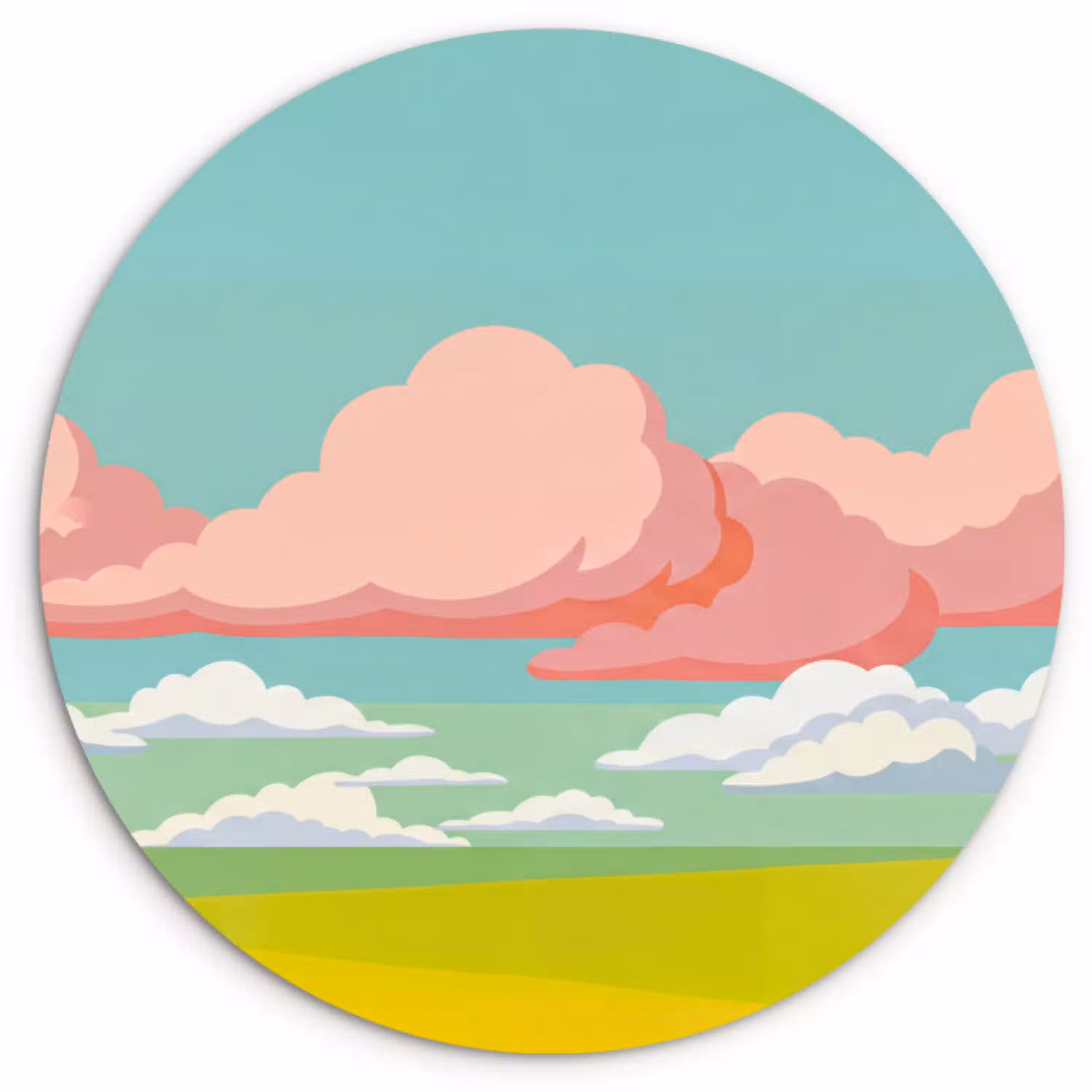 Wolken - Roze - Natuur - Modern - Pastel Wandcirkel kunststof plaat 5mm dik klein -3d