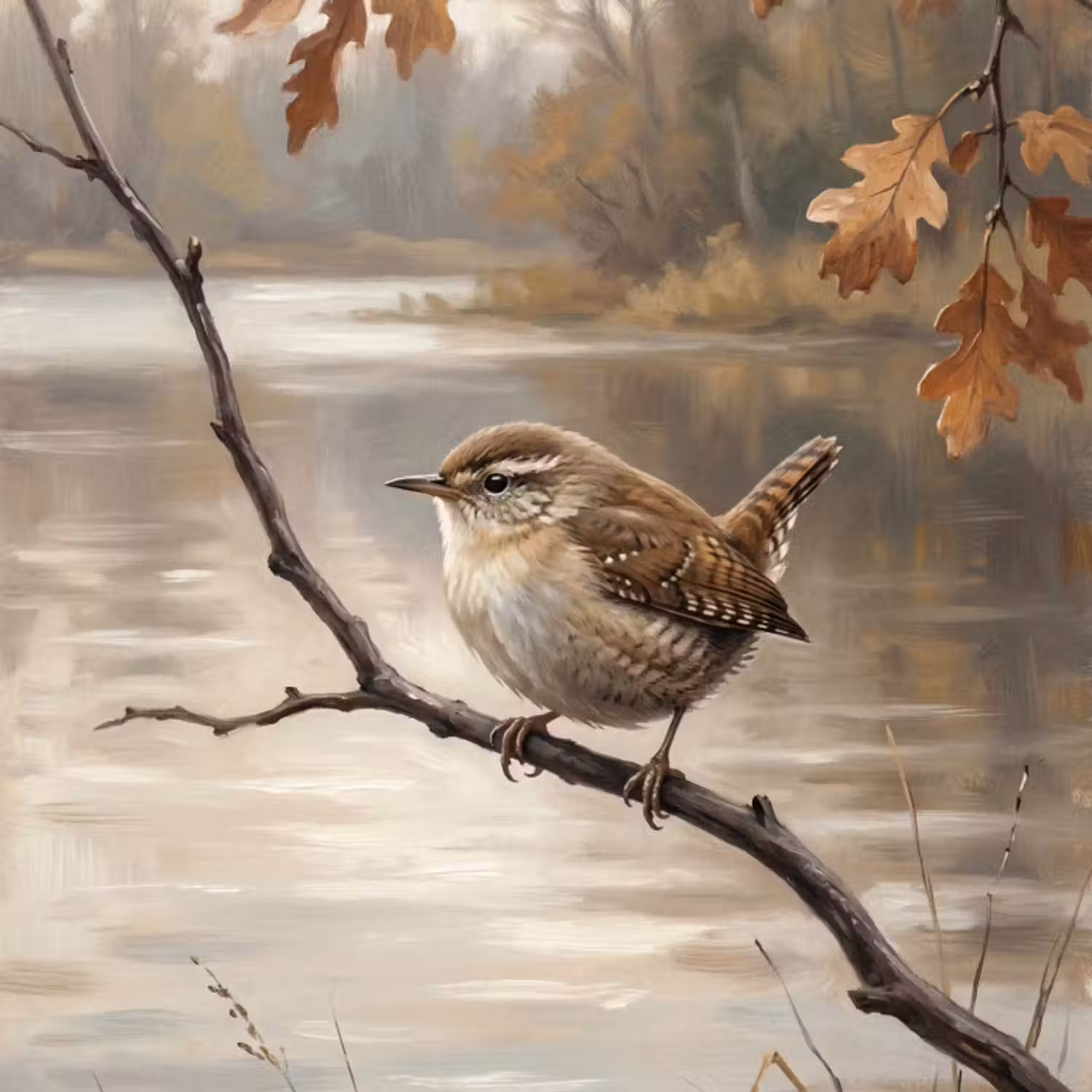 Behang - Winterkoninkje - Tak - Rivier - Natuur - Sfeervol