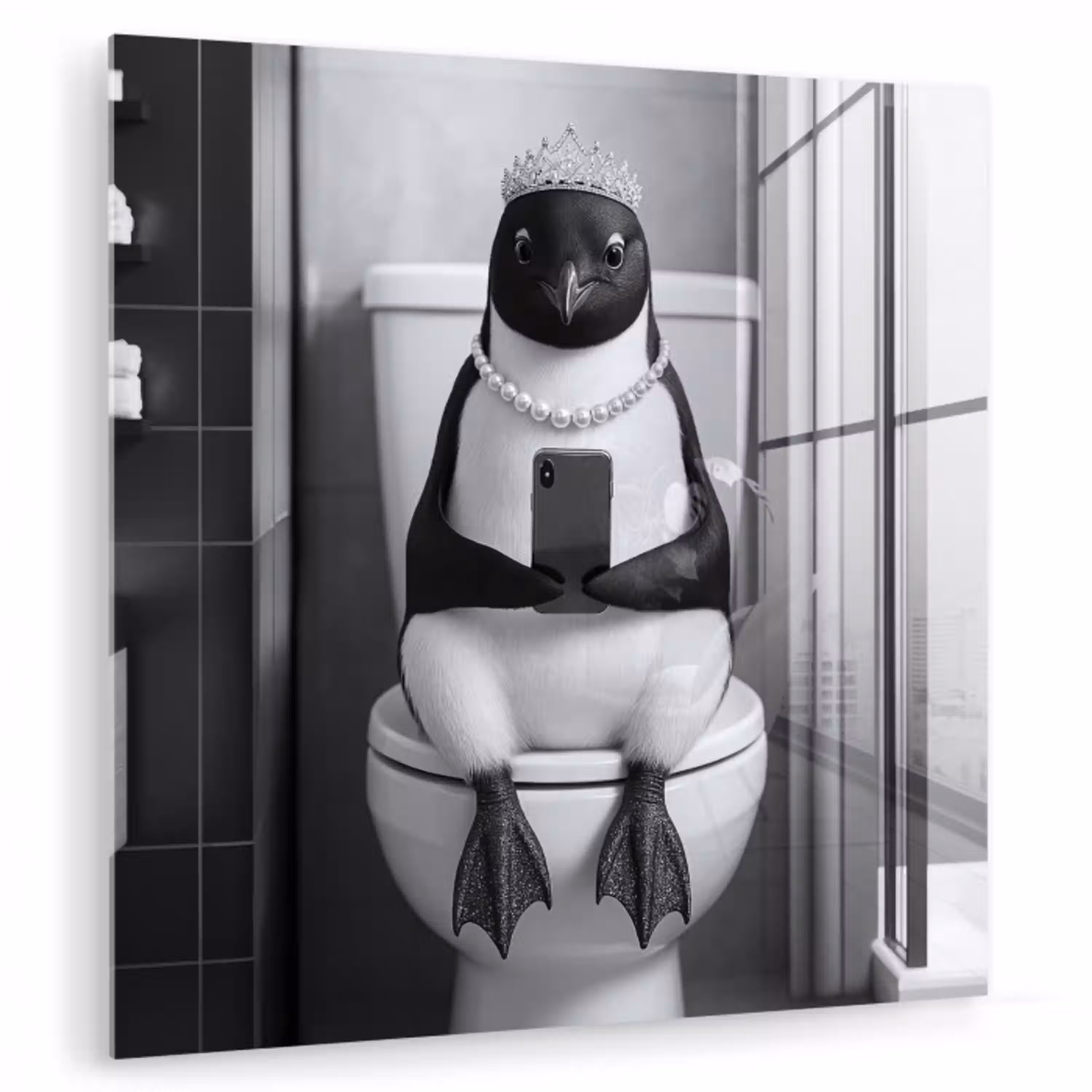 Pinguïn - Telefoon - Toilet - Zwart - Wit plexiglas 5mm klein -zzzproduct_nieuw