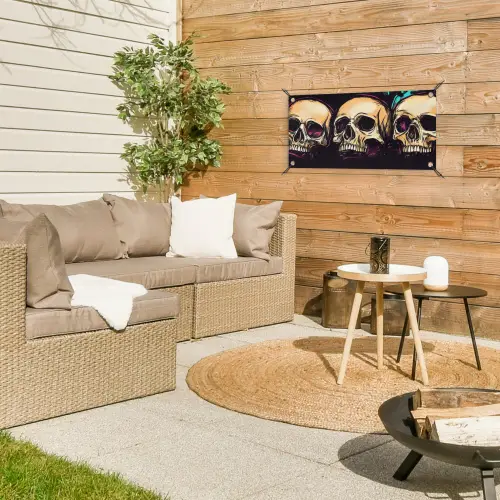 Schedels - Graffiti - Neon tuinposter los doek klein -sfeer4