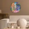 Geel - Blauw - Oranje - Huis Akoestische PET Vilt - Rond klein -sfeer1