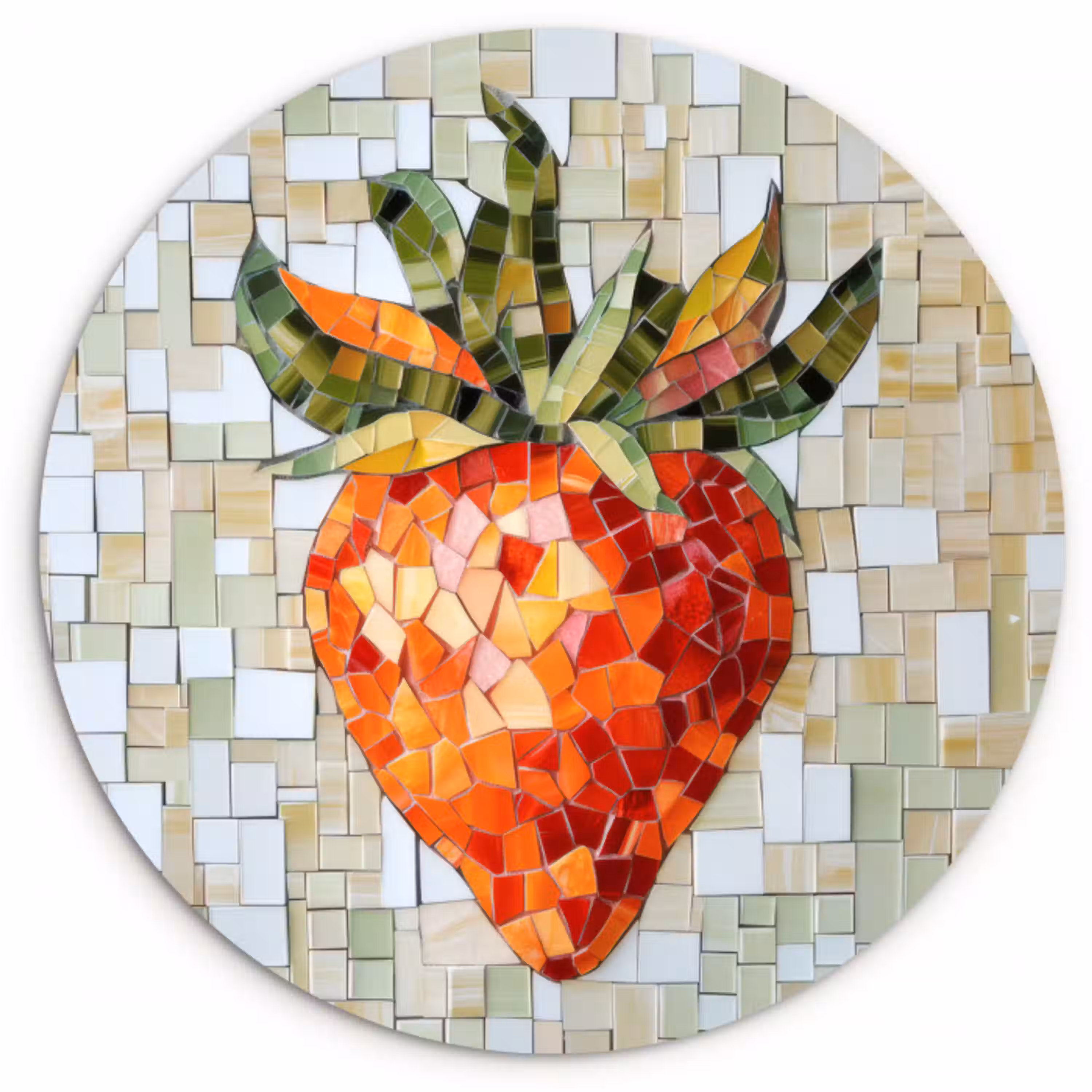 Aardbei - Rood - Mozaïek - Fruit Wandcirkel plexiglas klein -3d