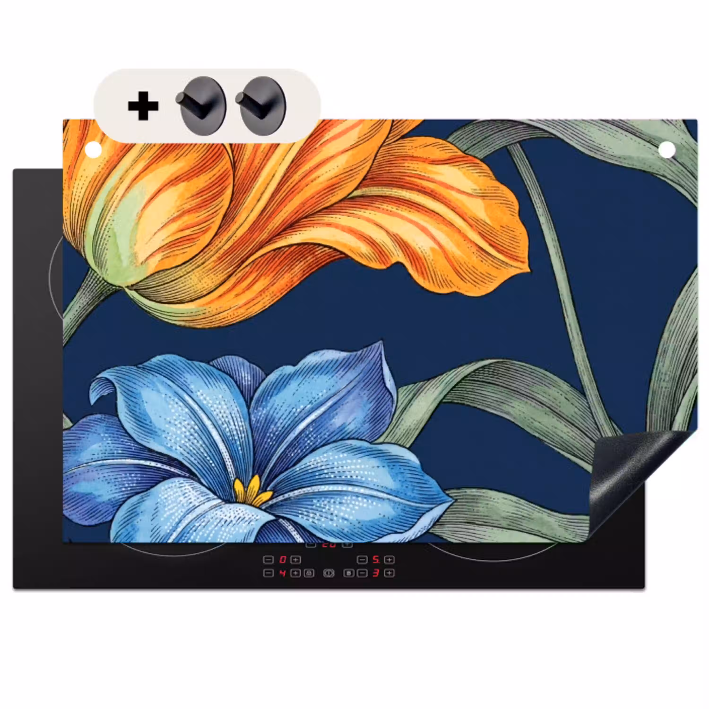 Bloemen - Botanisch - Patroon Inductie beschemer met haakjes klein -3d