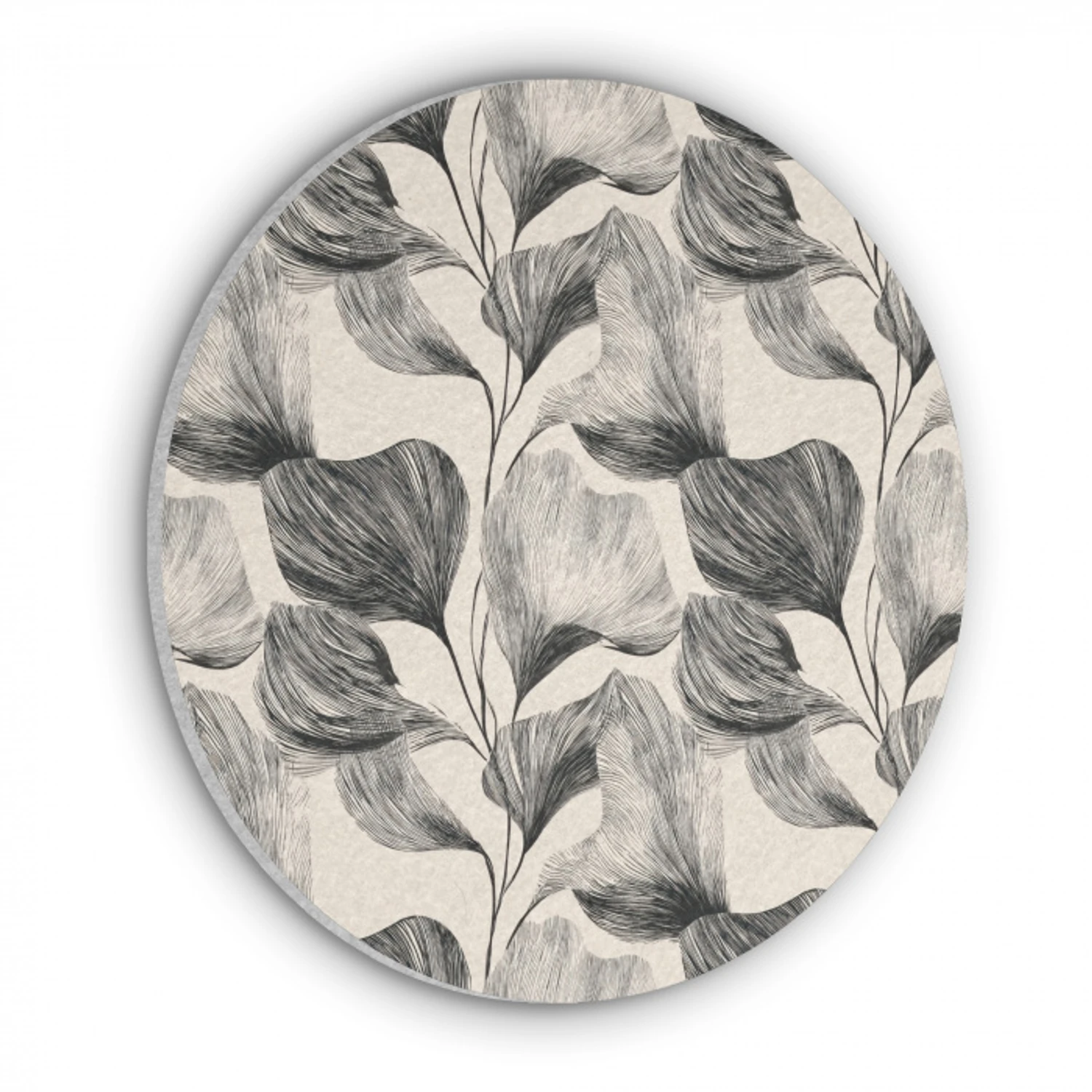 Botanisch - Bladeren - Zwart Akoestische PET Vilt - Rond klein 838 -3d