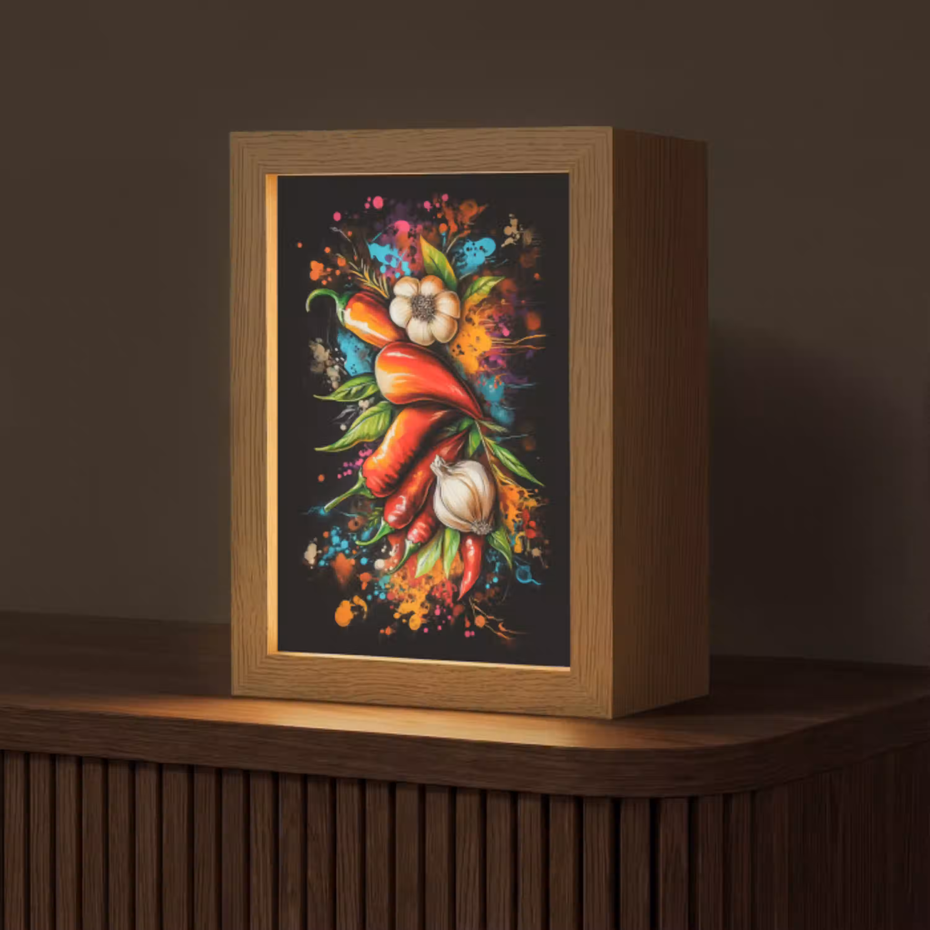 Groente - Peper - Knoflook - Graffiti - Verf - Kleurrijk Light Box met kabel (Tafellamp) klein -z3d_website