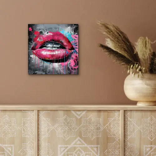 Lippen - Felroze - Graffiti - Verfstrepen aluminium wit klein -sfeer4