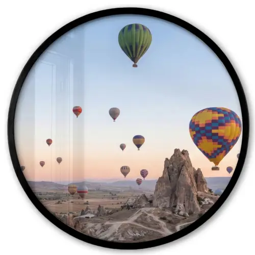 Luchtballonnen - Rotsen - Zonsopgang Fotolijst rond zonder passe partout klein -3d