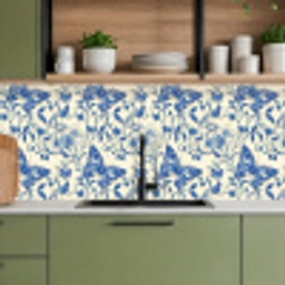 Vlinders - Bloemen - Blauw - Botanisch keuken achterwand 2 middel 871 -sfeer3
