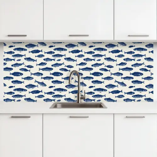 Vissen - Patroon - Blauw - Wit keuken achterwand 2 middel 871 -3d