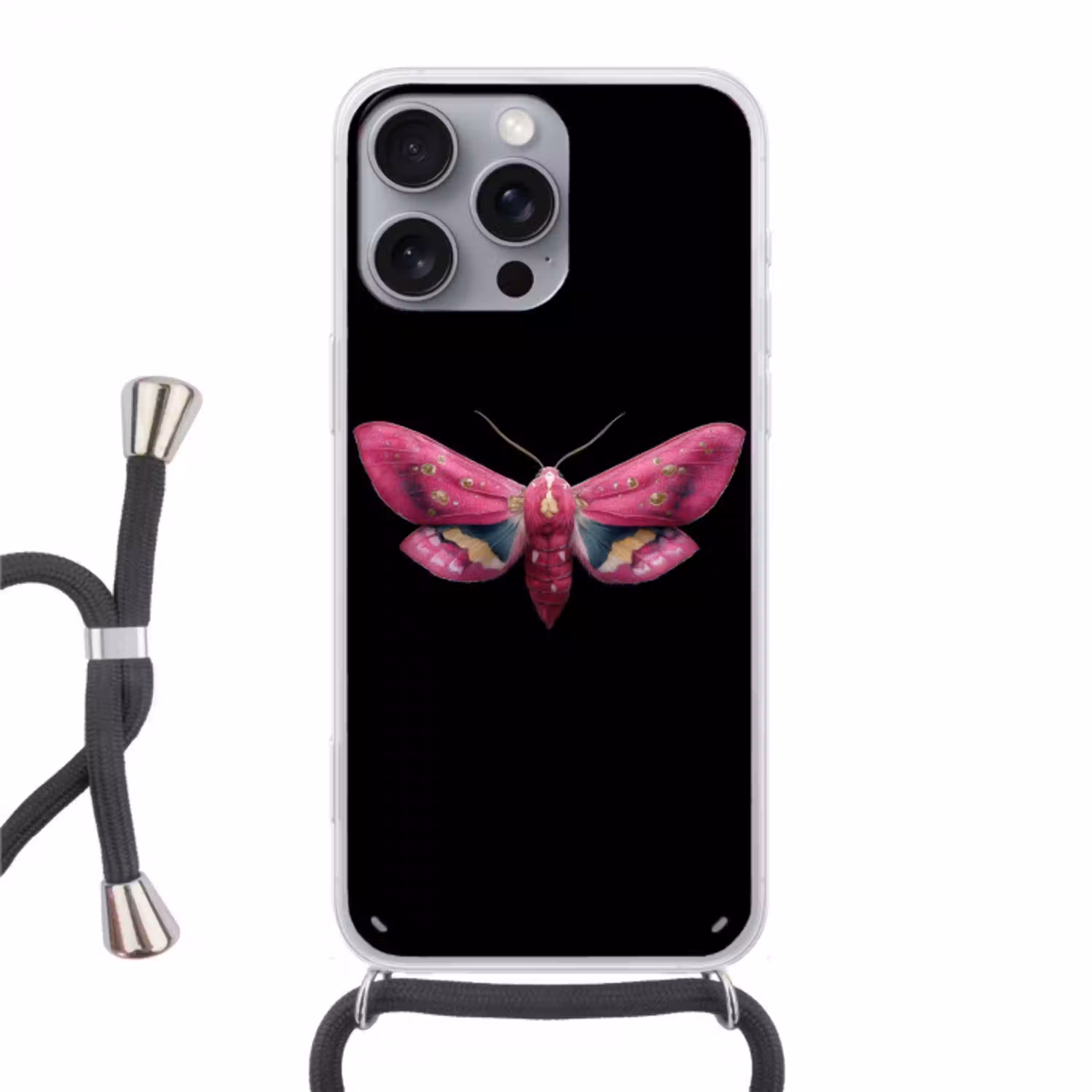 Vlinder - Roze - Nachtvlinder Hoesje iPhone 16 Pro Max met koord klein -3d