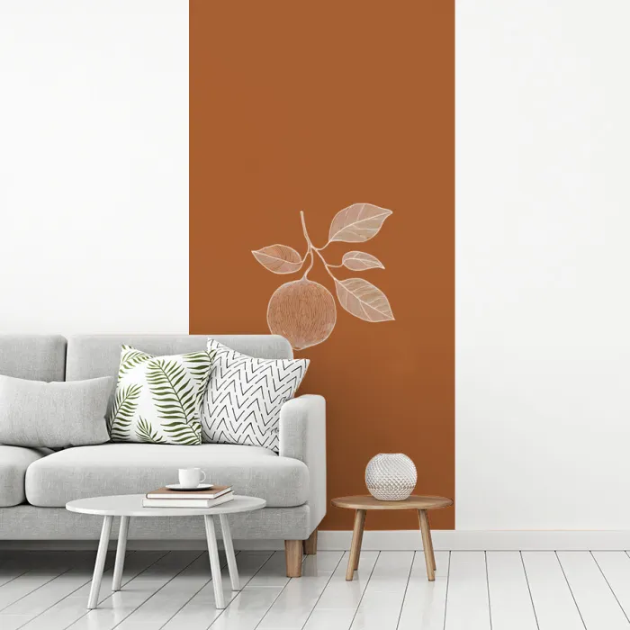 Sinaasappel - Getekend - Bladeren - Bruin fotobehang vinyl groot -woonkamer