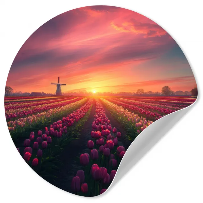 Windmolen - Zonsondergang - Landschap Wandcirkel behangsticker klein -3d