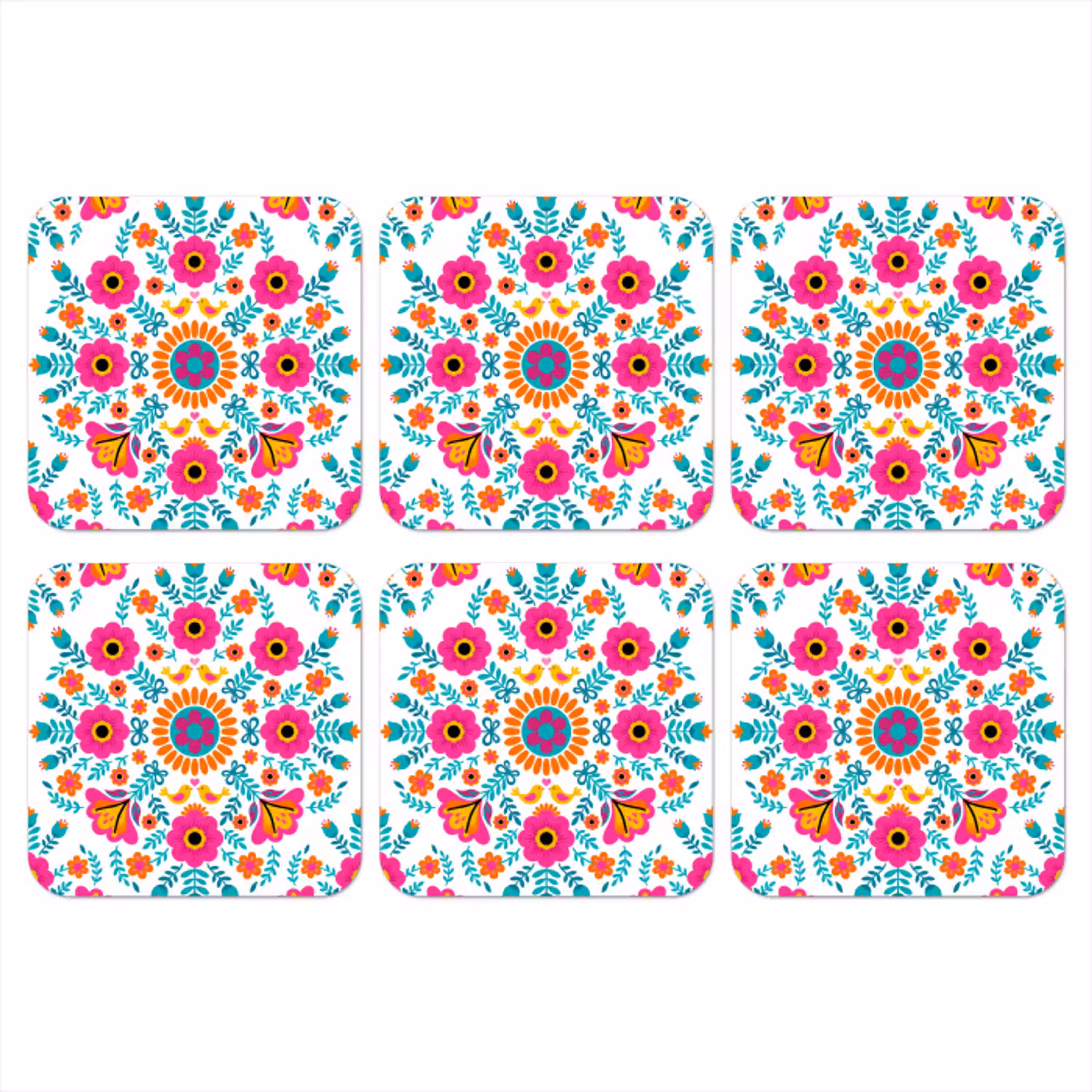 Bloemen - Vogel - Patroon - Kleurrijk - Modern onderzetter kurk middel -3d