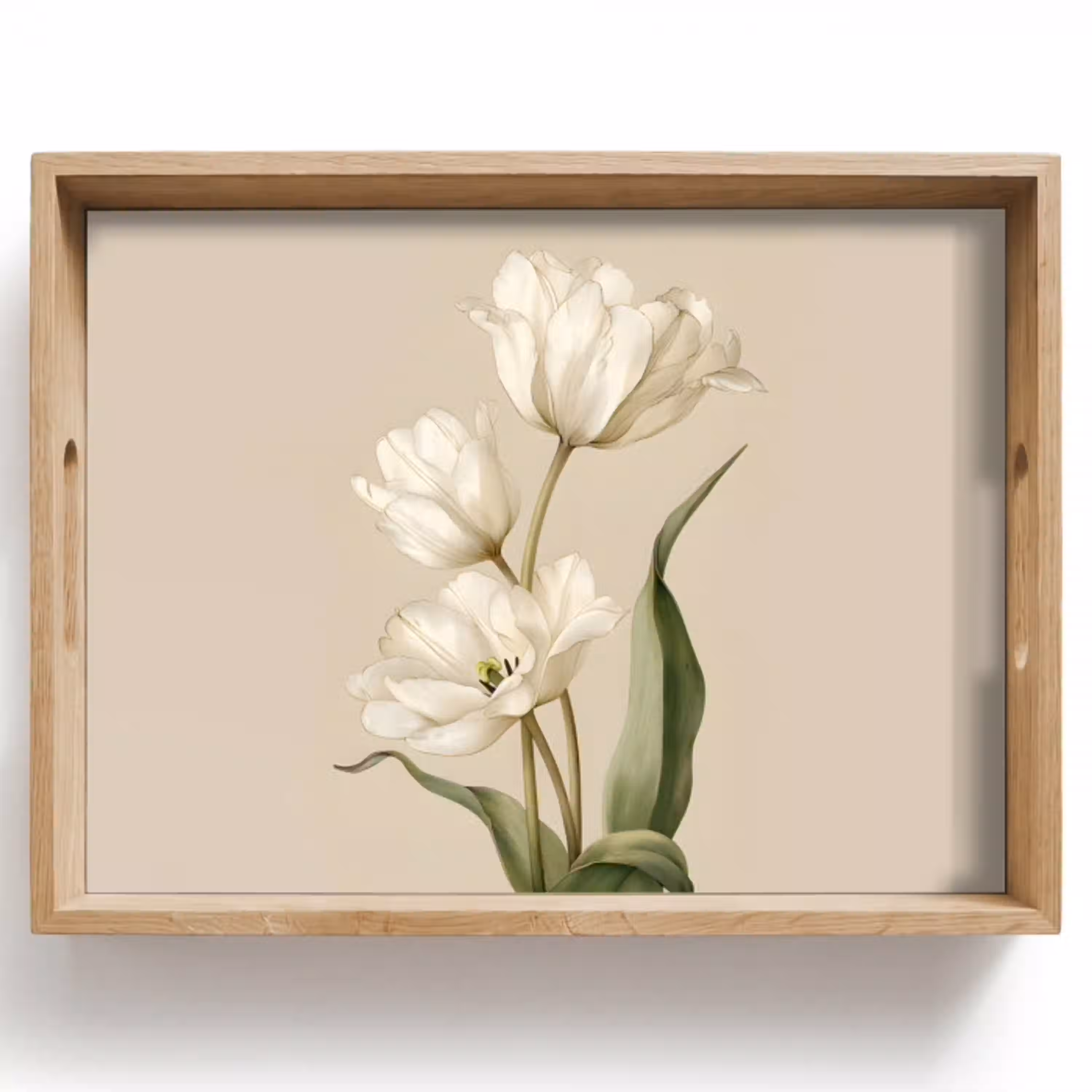 Tulpen - Wit - Bladeren Dienblad Rechthoek middel -z3d_shopping