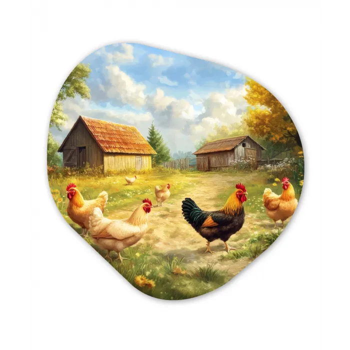 Kippen - Landelijke rust - Natuur Wandcirkel Organisch Forex 3mm klein -3d