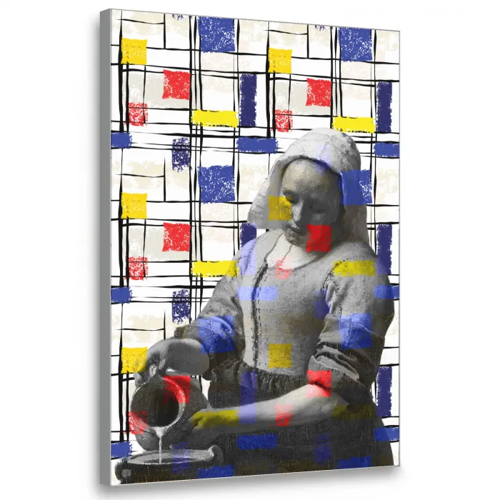 Melkmeisje - Mondriaan - Collage Textielframe zilver middel -3d