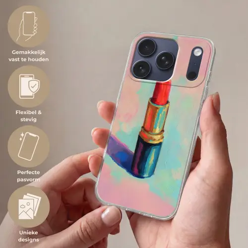 Lippenstift - Rood - Penseelstreken Telefoonhoesje iPhone 17 Pro klein -sfeer3_NL