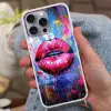 Graffiti - Lippen - Felroze - Geschilderd Hoesje iPhone 16 Pro Max met koord klein -sfeer3