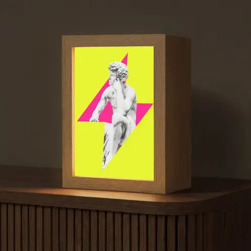 Beeld - Man - Bliksemschicht - Geel Light Box met kabel (Tafellamp) klein -z3d_website