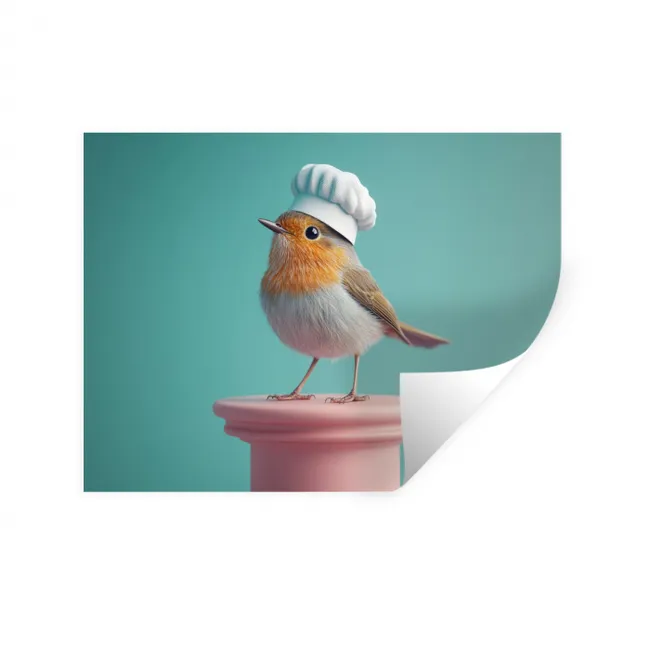 Muursticker - Roodborstje - Vogel - Koksmuts - Sokkel