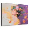 Abstract - Vrouw - Bloemenkroon - Goud Textielframe zwart klein -3d