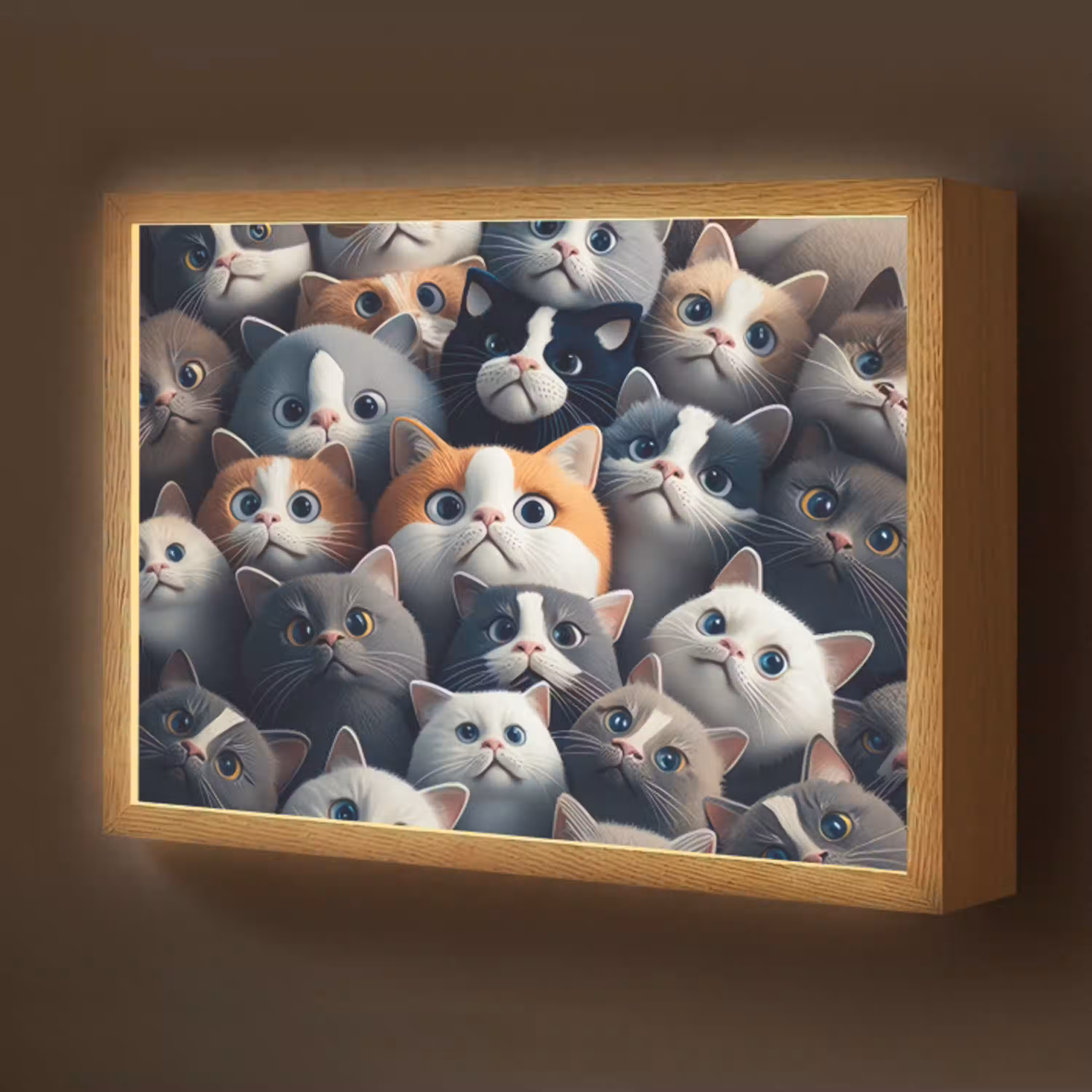 Kat - Dieren - Poes - Grijs - Patronen - Kind Light Box met batterij (Wandlamp kind) middel -z3d_website