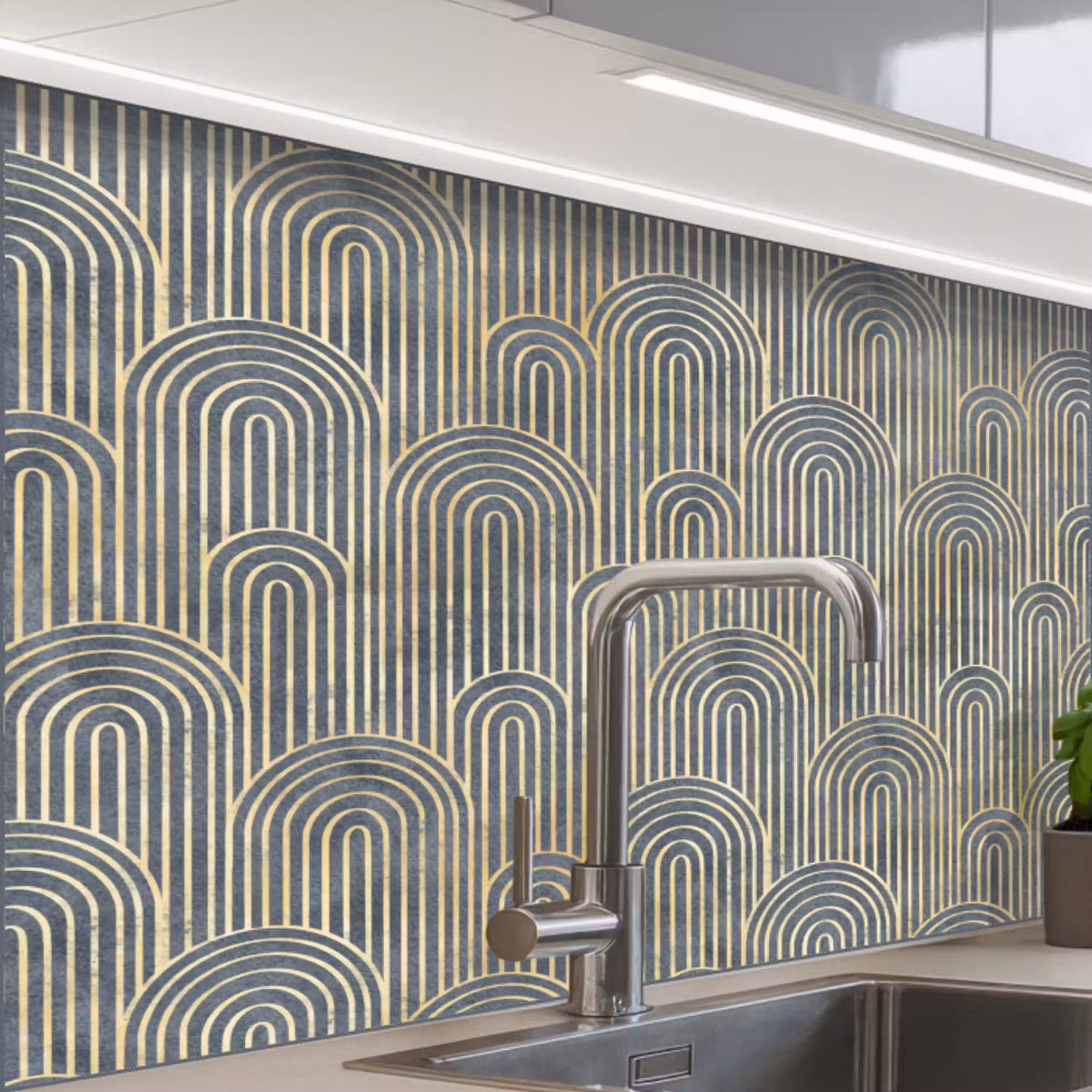 Boog - Goud - Blauw keuken achterwand 2 middel 865 -zzzz3d_schuin
