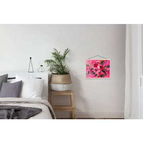 Bloemen - Verf - Roze textielposter latten blank klein -woonkamer