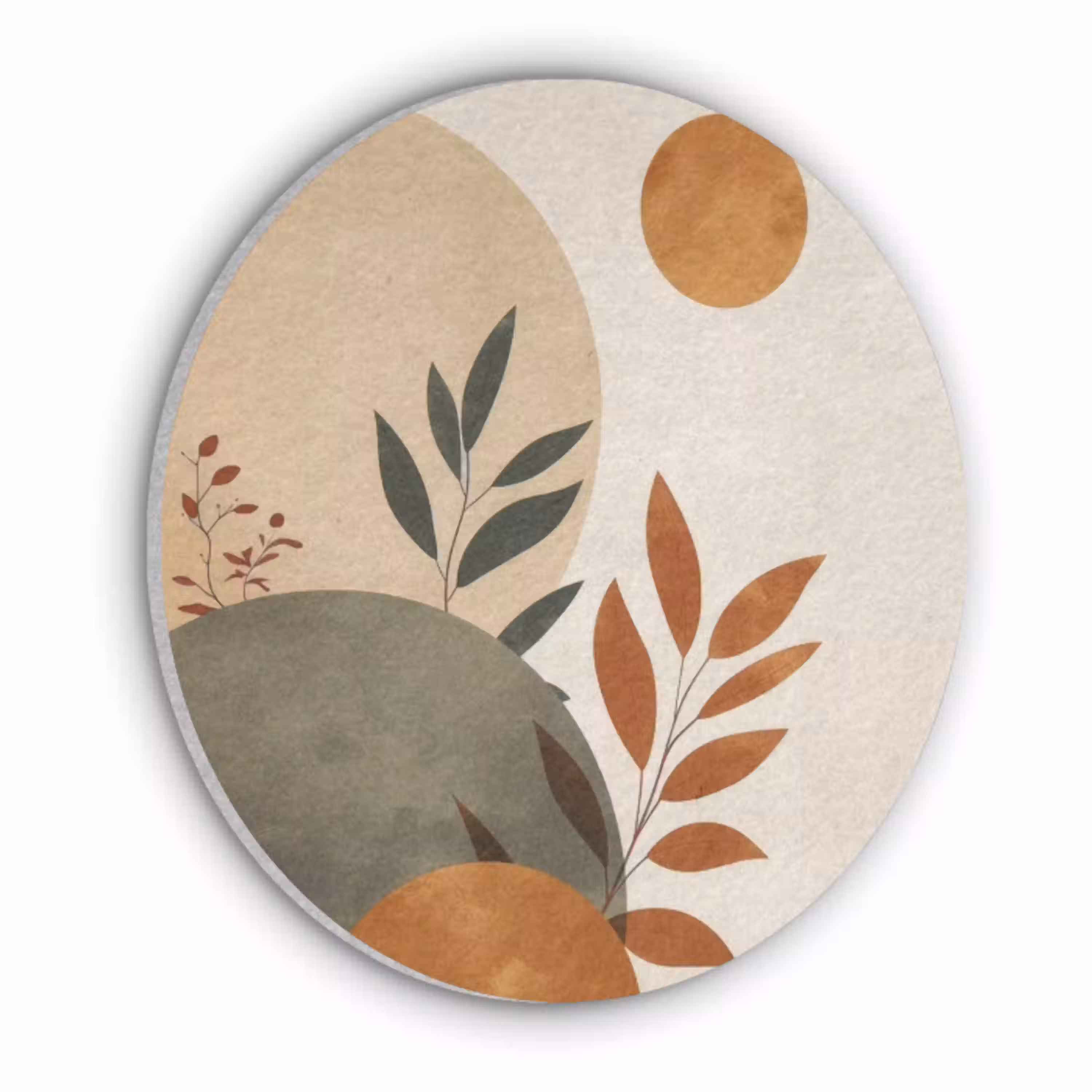 Vormen - Rond - Bladeren - Beige Akoestische PET Vilt - Rond klein -3d